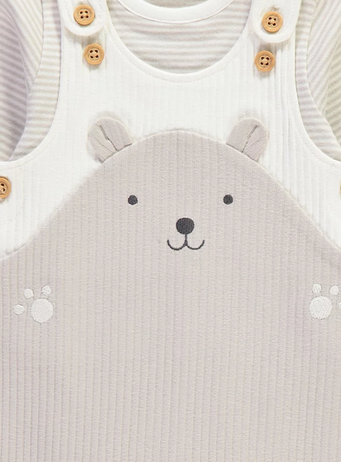 George Neutral Bear Striped Bodysuit and Dungaree Set