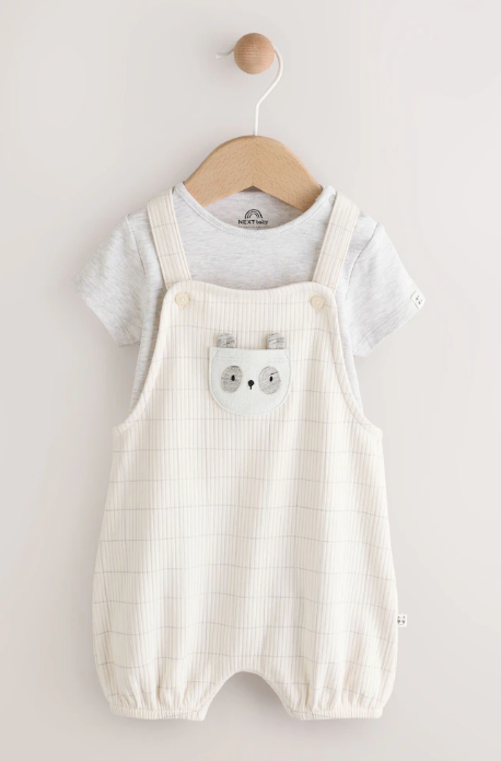 Next Panda Dungarees and Bodysuit