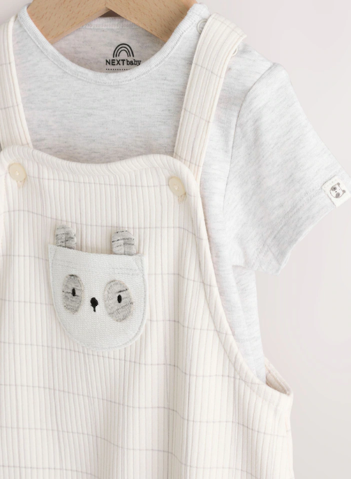 Next Panda Dungarees and Bodysuit