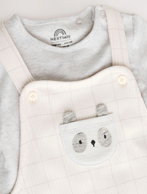 Next Panda Dungarees and Bodysuit