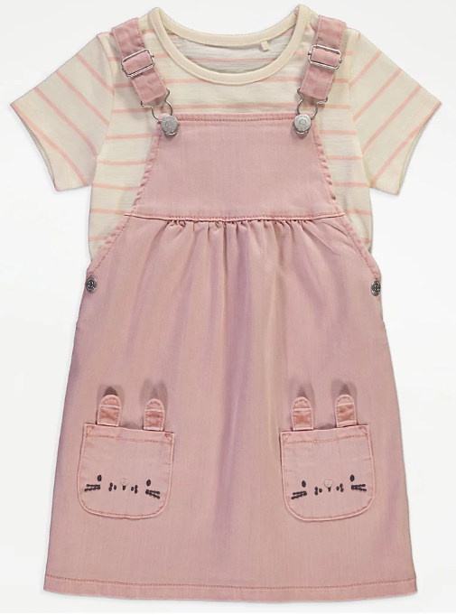 George Bunny Pinafore and Striped T-Shirt Outfit