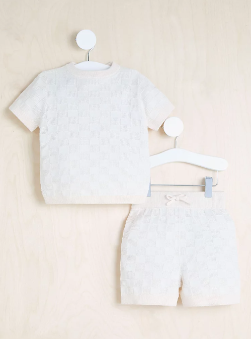 George Knitted Checked Shirt & shorts Set