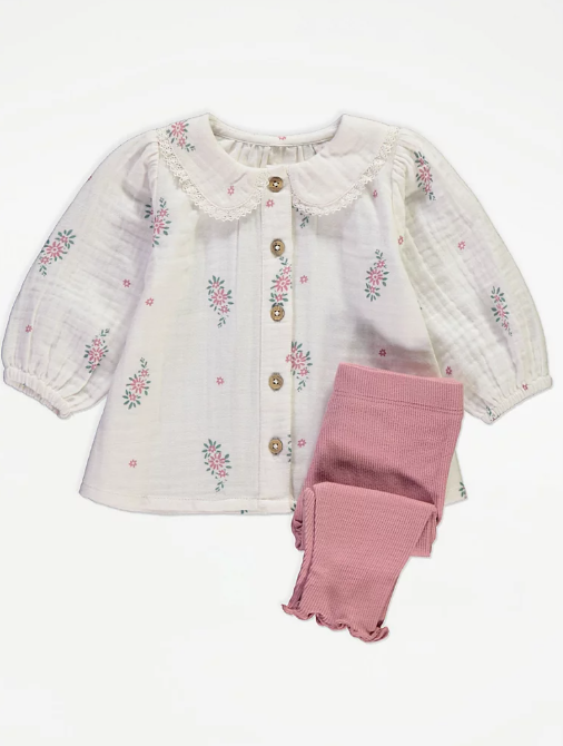 George Collared Blouse and Trouser Set