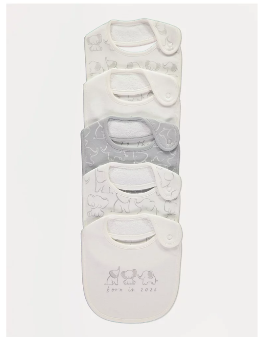 George Elephant Print Pack of 5 Bibs