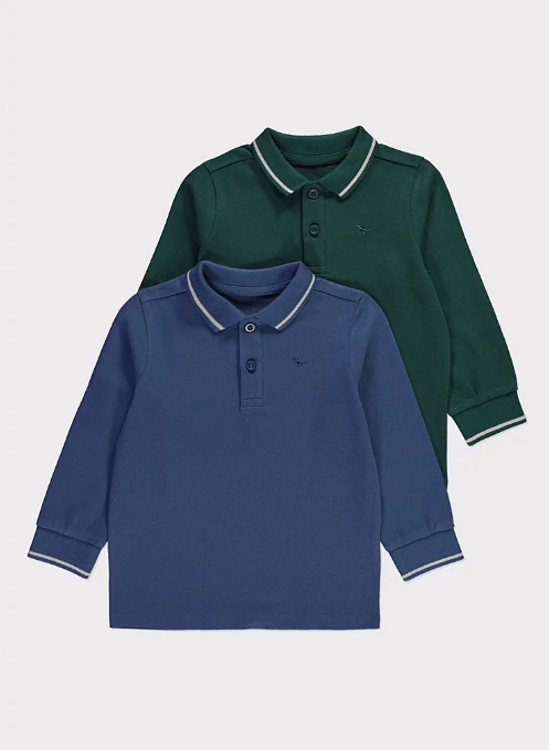 George Pack of 2 Tipped Long Sleeve Polo Shirts