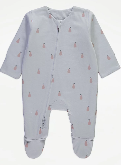 George Pear Print  Zip Fasten Wadded Sleepsuit