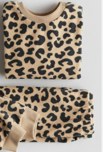 H&M Fleece Leopard Print Shirt & Trouser Set