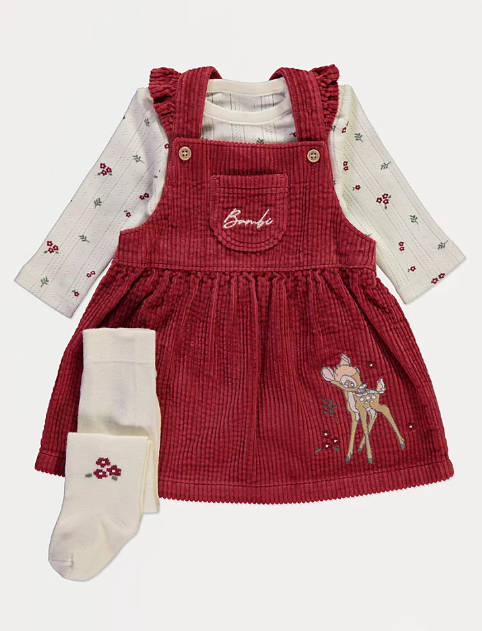 George Disney Bambi Pinafore Dress Bodysuit and Tights