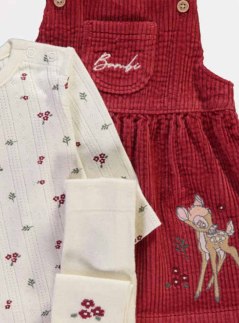 George Disney Bambi Pinafore Dress Bodysuit and Tights