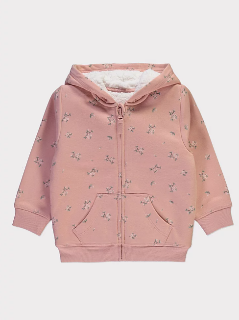 George Floral Borg Lined Zip Up Hoodie