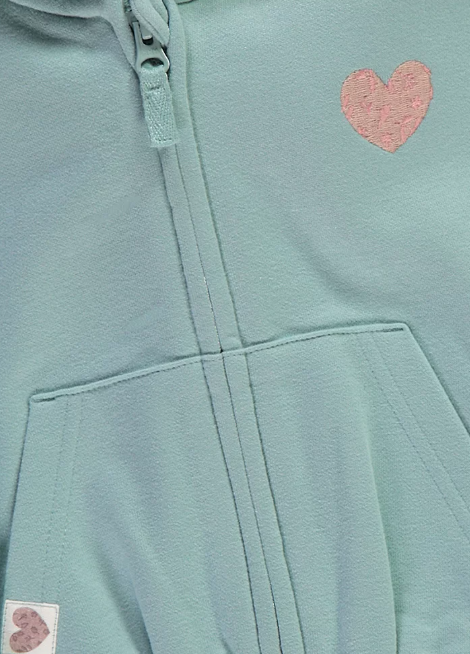 George Teal Frill Sleeve Heart Embroidery Zip Hoodie
