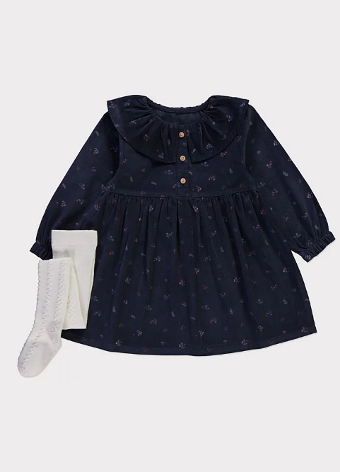George Frill Collar Dress and Tights Outfit