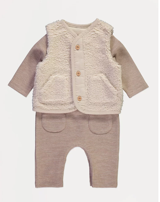 George Striped All In One Borg & Footless Sleepsuit