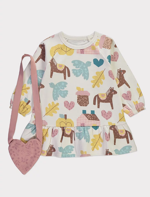 George Sweatshirt Dress and Heart Bag Set