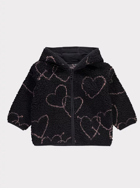 George Heart Print Zip Up Borg Hooded Jacket