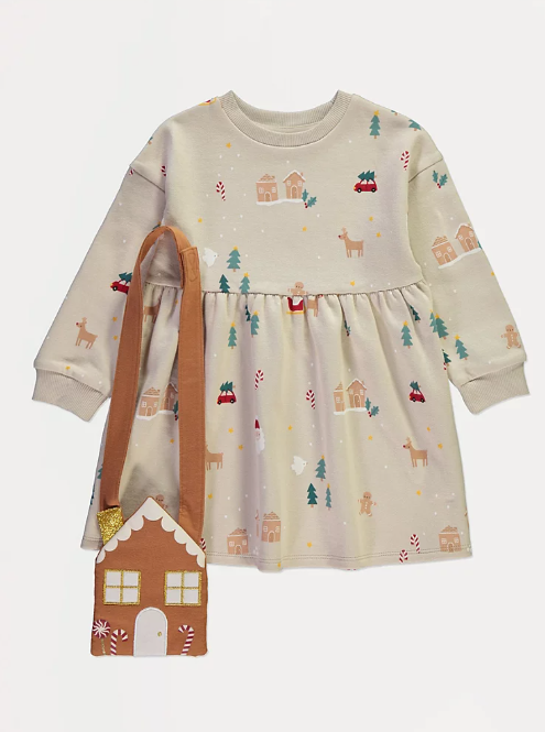 George Neutral Dress and Gingerbread Bag Set