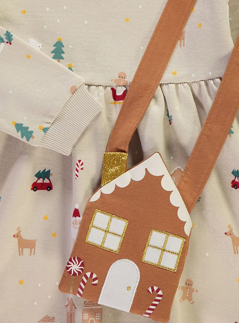 George Neutral Dress and Gingerbread Bag Set