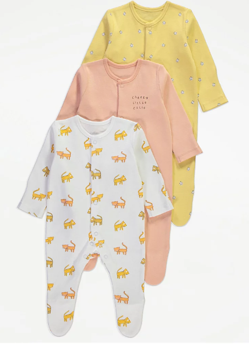 George Pack of 3 "Cheeky Little Cutie" Sleepsuits