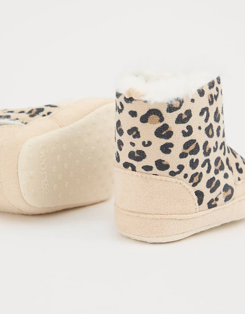 George Leopard Print Faux Fur Lined Slipper Booties