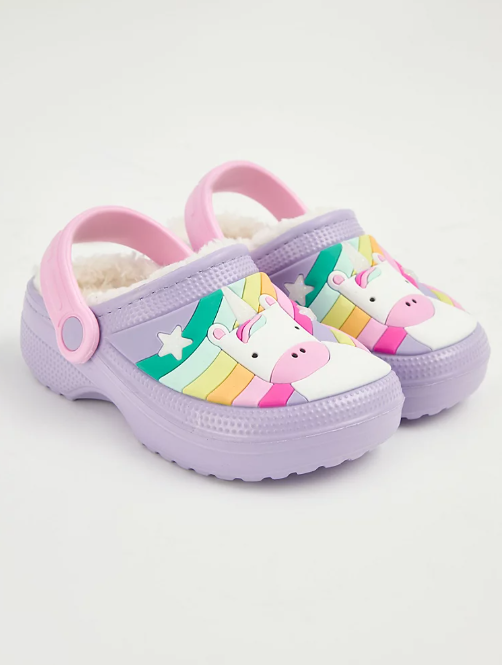 George Lilac Unicorn Fleece Lined Clogs