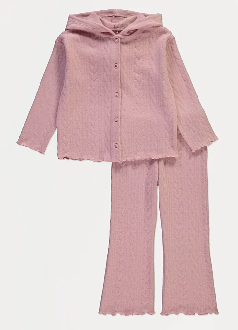 George Cable Knit Hooded Cardigan & Flared Trouser