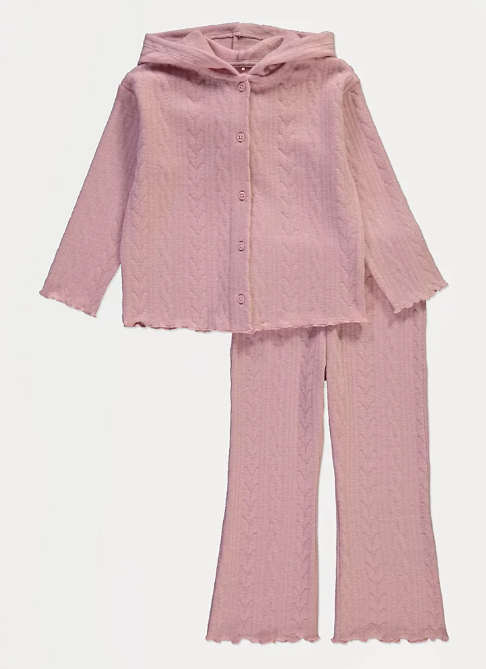 George Cable Knit Hooded Cardigan & Flared Trouser