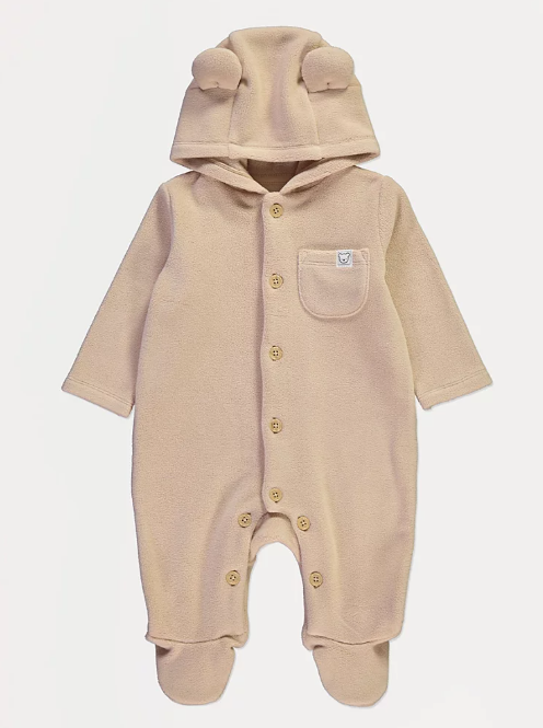 George Neutral Soft Fleece Hooded Sleepsuit