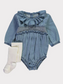 George Denim Frill Collar Romper with Ribbed legging set