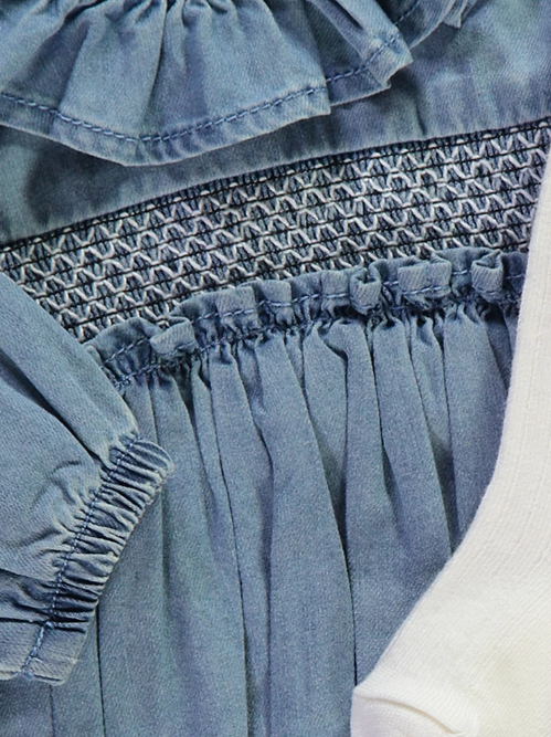 George Denim Frill Collar Romper with Ribbed legging set