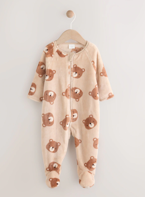 Next Bear Face Print Velour Sleepsuit