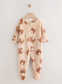 Next Bear Face Print Velour Sleepsuit