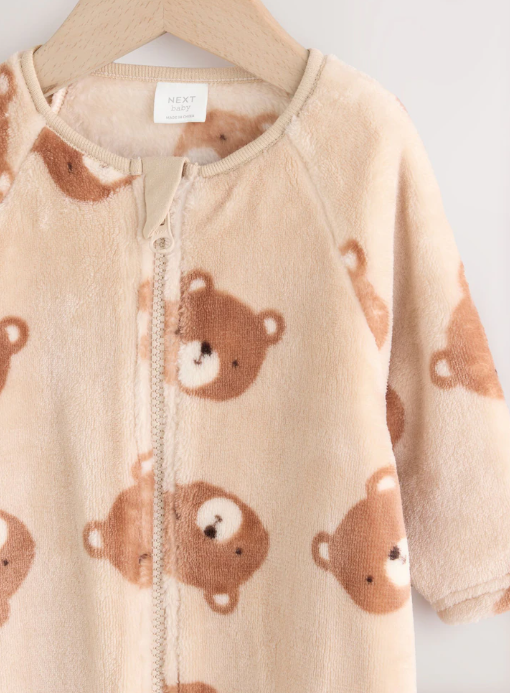 Next Bear Face Print Velour Sleepsuit
