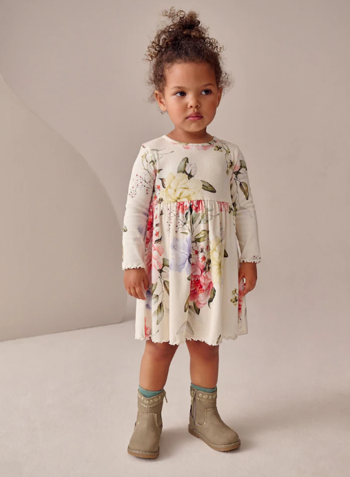 Next Flower Print Ribbed Frock