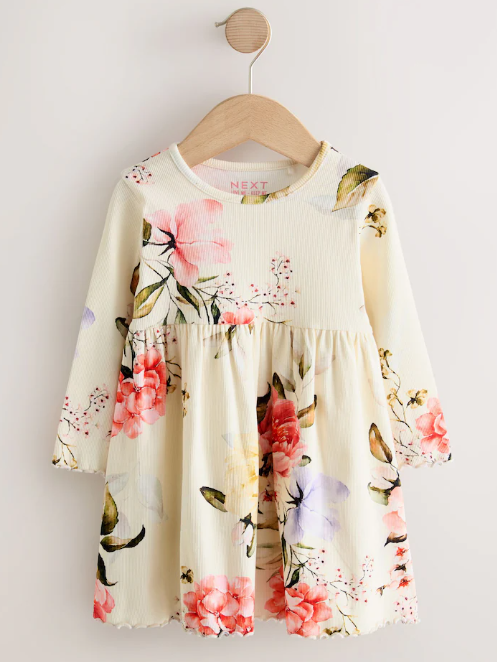 Next Flower Print Ribbed Frock
