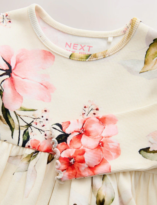 Next Flower Print Ribbed Frock