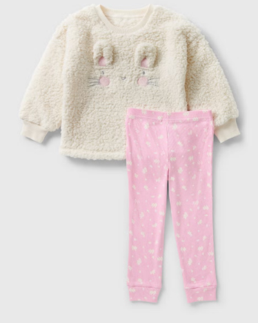 Matalan Bunny Print Sherpa Shirt and Trouser Set