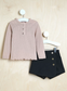 George Frill neck long Sleeve Top and Black Skort Set