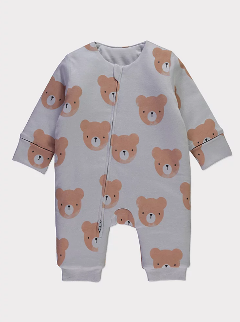 George Teddy Zip Fasten Wadded Sleepsuit