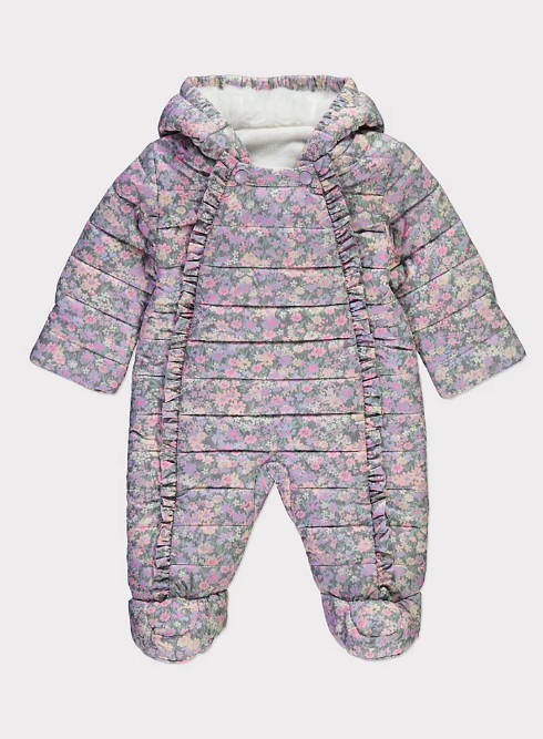 George Lilac Floral Frill Hooded Pramsuit