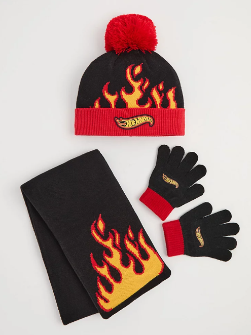 George Hot Wheels Black Hat Scarf and Gloves Knitted Set