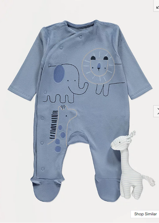 George Velour embroidered Sleepsuit with Stuff Toy