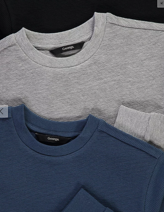 George Pack of 3 Long Sleeve Ribbed Shirts