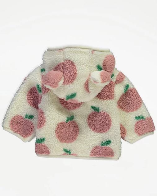 George Apple Print 3D Ear Hooded Borg Jacket