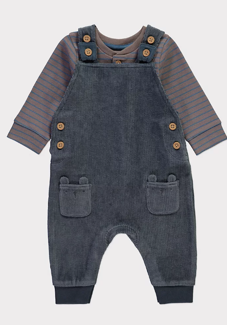 George Long Sleeve Stripe Bodysuit and Dungarees Outfit
