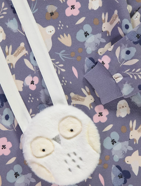 George Woodland Print Sweat Shirt Dress with Owl Bag