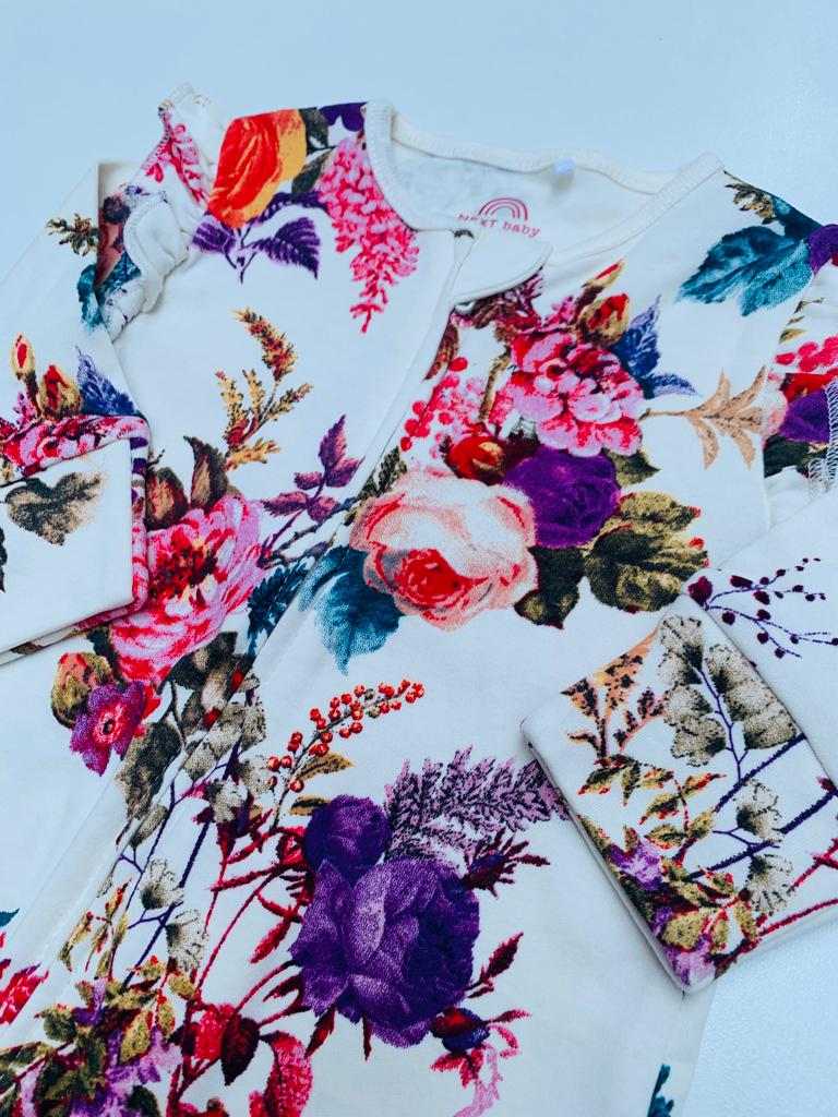 Next Printed  Flowers on White  Sleepsuit