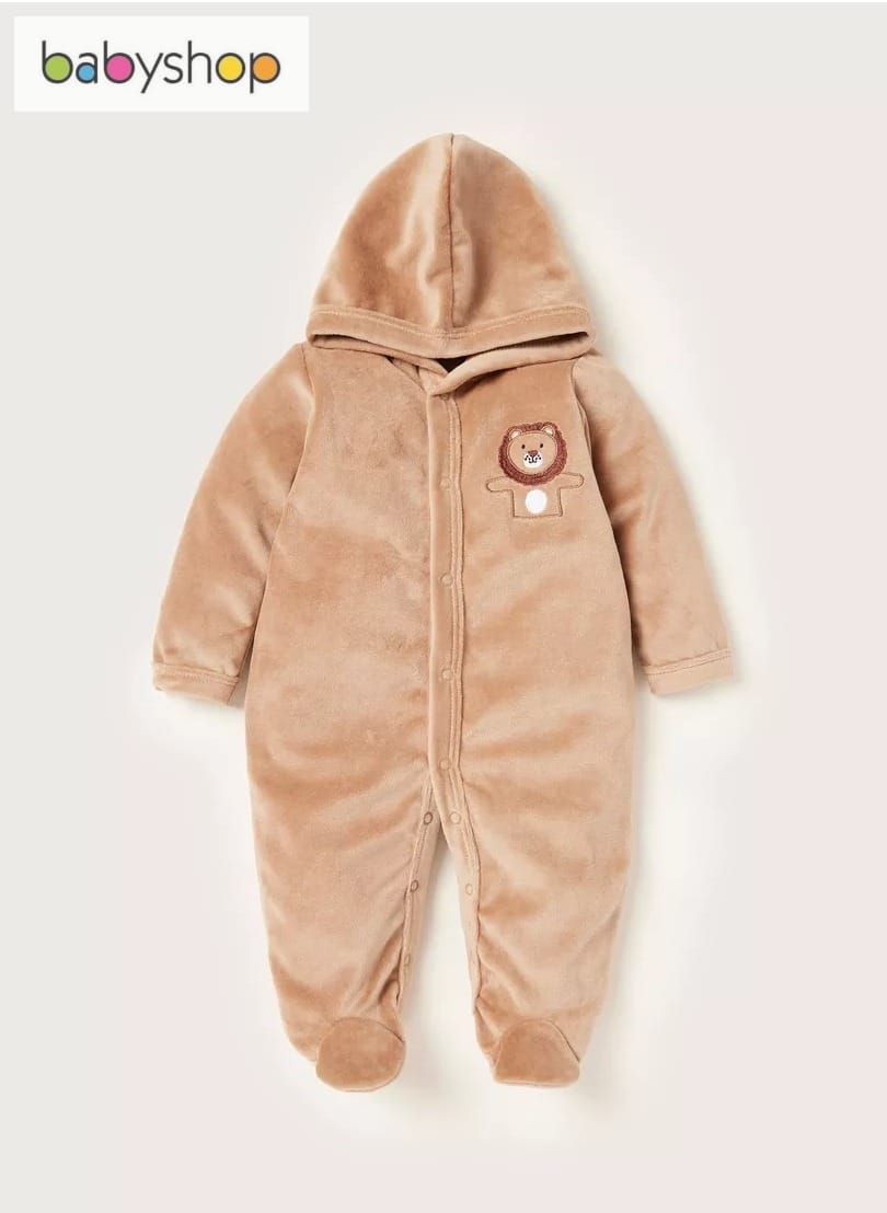 Juniors Embroided Lion Face Velour Sleepsuit