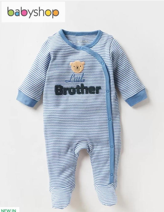 Juniors Embroided “ Little Brother” Sleepsuit