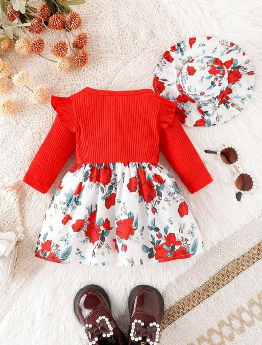 SHEIN Floral Frock With Matching Hat