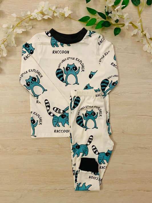 George Printed Raccoon PJ Set